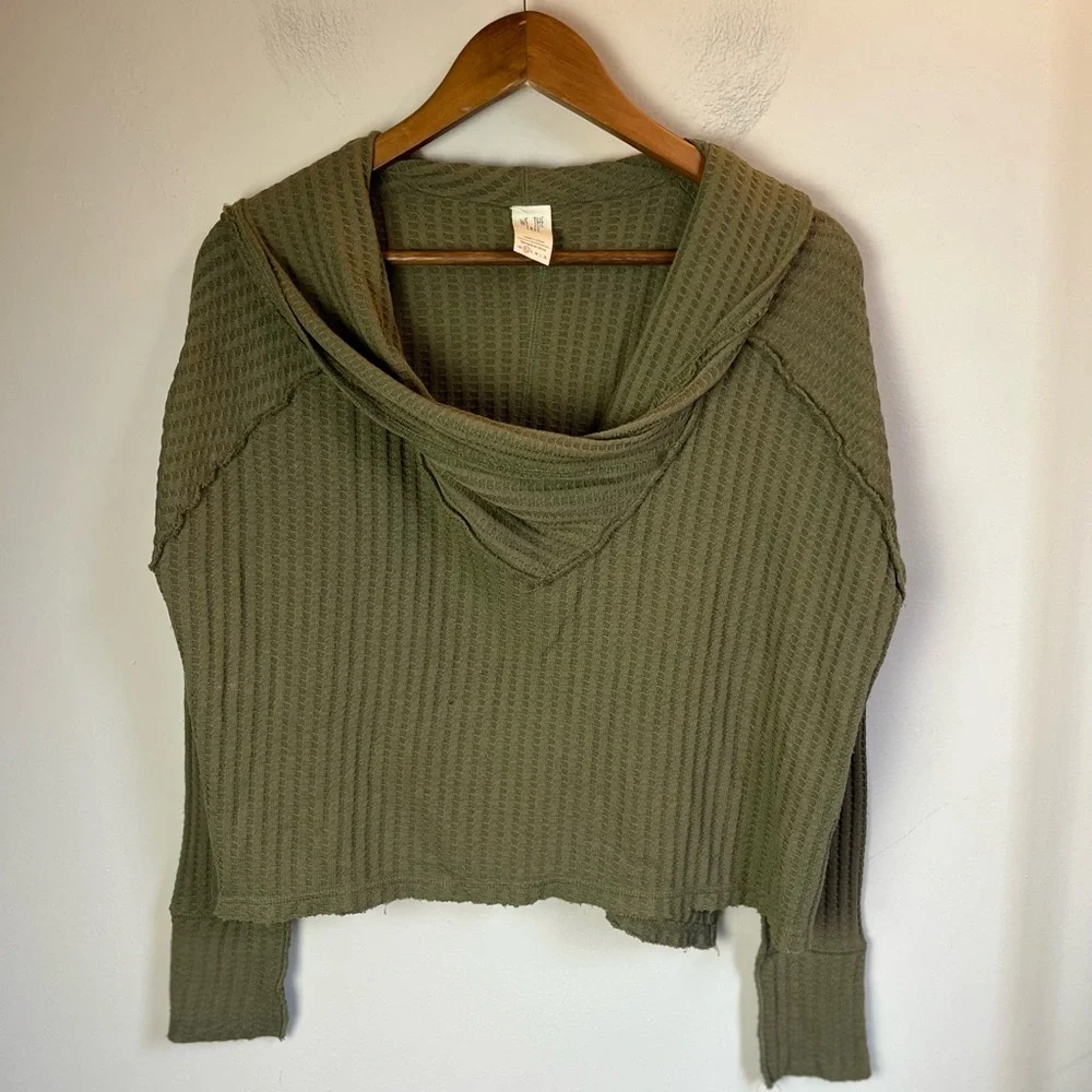 Free People Size XS Green Olive Cowl Neck Wildcat Thermal Pullover Top - Picture 5 of 7